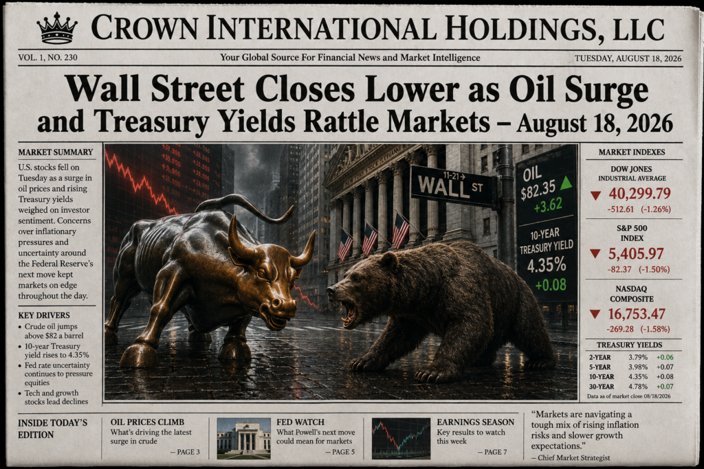Wall Street Closes Lower as Oil Surge and Treasury Yields Rattle Markets – August 18, 2026