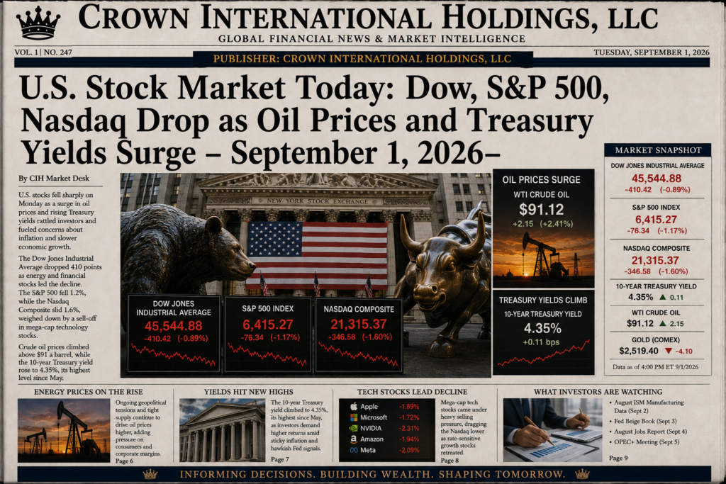 U.S. Stock Market Today: Dow, S&P 500, Nasdaq Drop as Oil Prices and Treasury Yields Surge – September 1, 2026