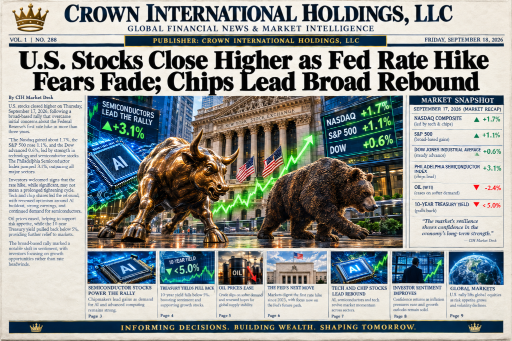 U.S. Stocks Close Higher as Fed Rate Hike Fears Fade; Chips Lead Broad Rebound